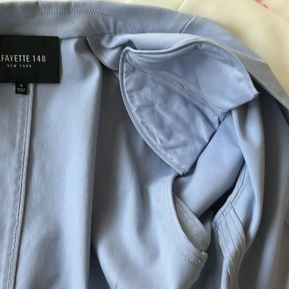 Lafayette 148~ periwinkle, blue single button, whip stitch, blazer. - Picture 6 of 9